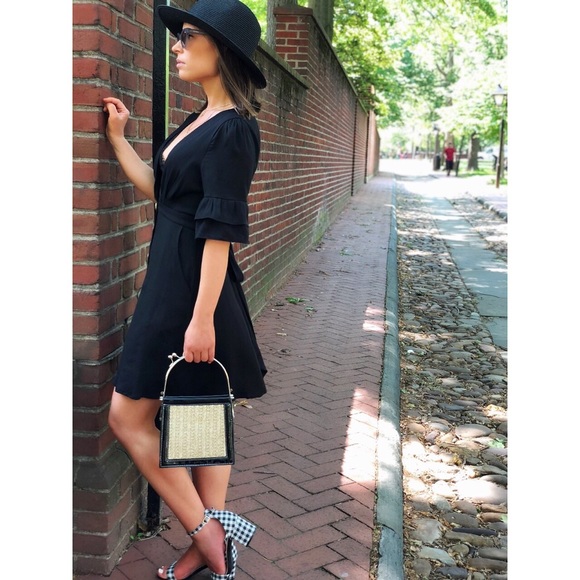 🆕Harlow Black Deep V Button Down Midi Dress - Picture 6 of 7